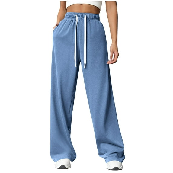 jobturf Women's Wide Leg Sweatpants Comfy Athletic Elastic High Waisted Lounge Pants Drawstring Casual Loose Yoga Pants with Pockets 2024 Blue XXL 12