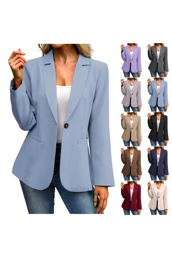 Womens Blazer Dressy Casual Single Button Front Lightweight Jackets Long Sleeve Going Out Tops Business Office Notched Lapel Coats with Pockets