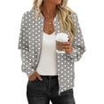 thumbnail image 1 of jobturf Womens Bomber Jacket Holiday Full Zip up Short Coats Long Sleeve Going Out Tops Fall Spring Fashion Polka Dots Lightweight Jackets with Pockets, 1 of 6