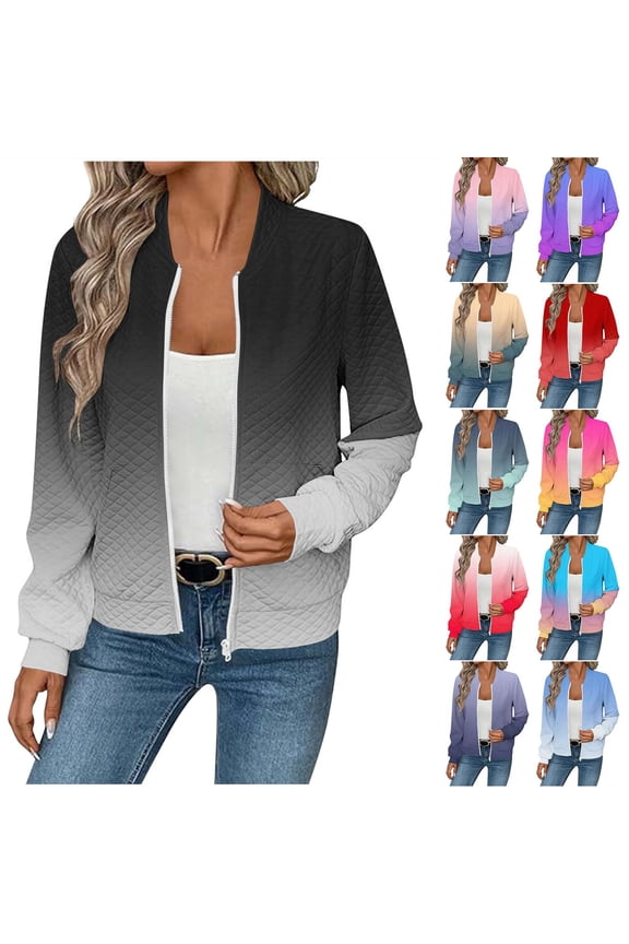 Womens Bomber Jacket Spring Trendy Texture Full Zip up Coats Long Sleeve Going Out Tops Fall Winter Casual Outerwear with Pockets Size XL