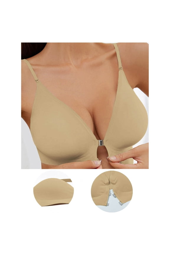 Womens Bras with Metal Magnetic Front Closure Bra Full Coverage T Shirt Bralettes No Underwire Adjustable Straps Push Up Smooth Bralette