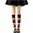 thumbnail image 1 of jobturf Womens Cotton Socks Fashion Rainbow Long Tube Socks Moisture Wicking Breathable Athletic Socks Travel Colorful Striped Knee High Stockings, 1 of 3