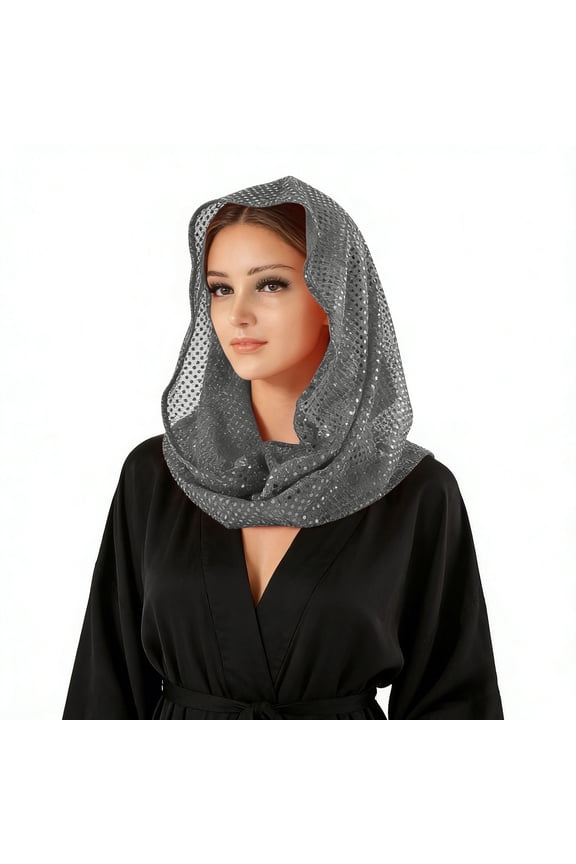 Womens Head Scarf Sparkly Sequin Rave Hood Glitter Breathable Lightweight Hooded Scarves Top Festival Essentials
