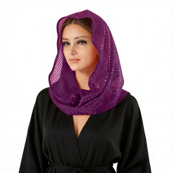 jobturf Womens Head Scarf Sparkly Sequin Rave Hood Glitter Breathable Lightweight Hooded Scarves Top Festival Essentials