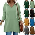 thumbnail image 1 of jobturf Womens Hoodies Drawstring V&nbsp;Neck T Shirts Fall Winter Fashion Long Sleeve Tops Casual Loose Side Slit Hooded Sweatshirt with Pocket, 1 of 8