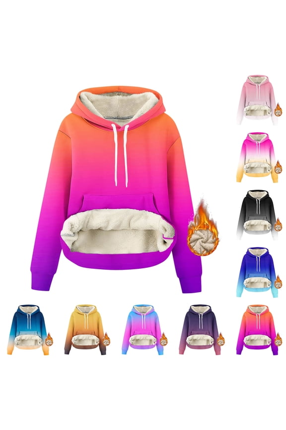 Womens Hoodies Fall Winter Warm Hooded Sweatshirt Fashion Going Out Tops Thickened Warm Fleece Lined Long Sleeve Shirts with Pocket