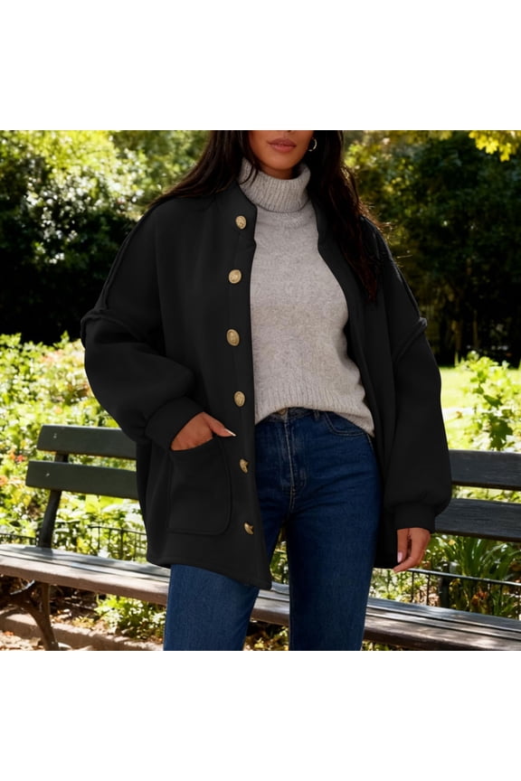 Womens Jacket Casual Loose Button Down Shacket Long Sleeve Going Out Tops Fall Spring Fashion Lightweight Coats with Pockets