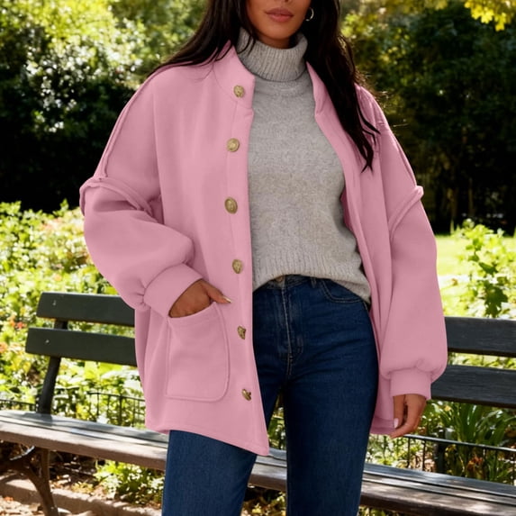 jobturf Womens Jacket Casual Loose Button Down Shacket Long Sleeve Going Out Tops Fall Spring Fashion Lightweight Coats with Pockets