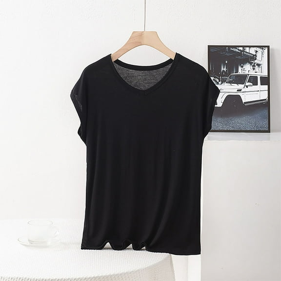 jobturf Womens Pajama Tops Plus Size Modal V Neck Cap Sleeve Shirts Soft Breathable Sleepwear Casual Vacation Pjs Pullover Tops