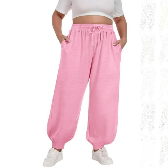 jobturf Womens Plus Size Sweatpants Fall Trendy Baggy Wide Leg Trousers Casual Fleece Lined Straight Leg Tapered Pants with Pockets