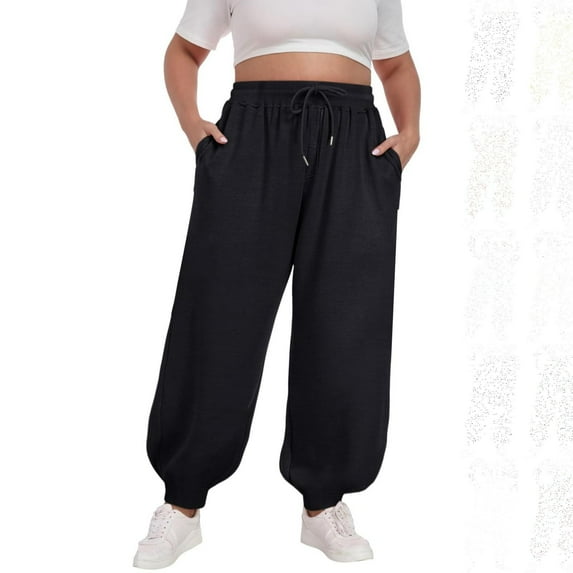 jobturf Womens Plus Size Sweatpants Fall Trendy Baggy Wide Leg Trousers Casual Fleece Lined Straight Leg Tapered Pants with Pockets