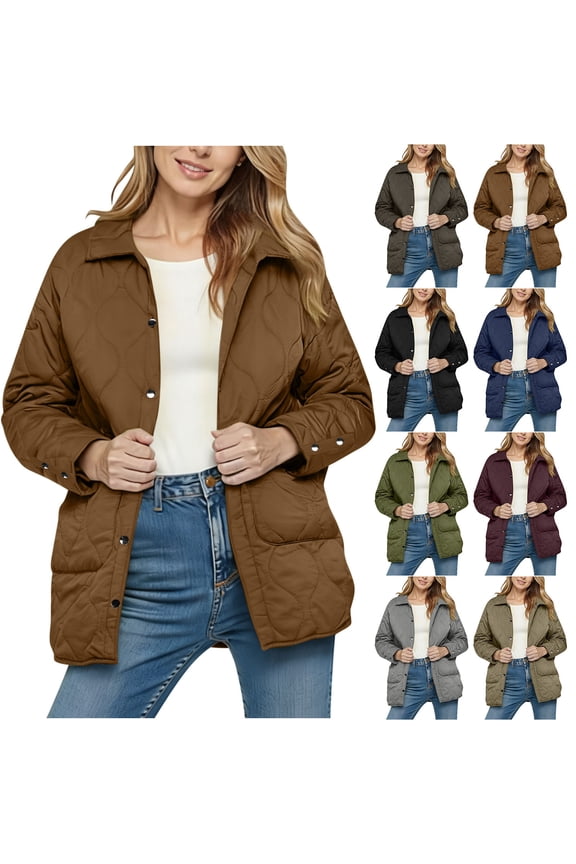 Womens Puffer Jacket Casual Loose Warm Winter Coats Soft Comfy Cotton Going Out Tops Long Sleeve Button Down Outerwear with Pockets