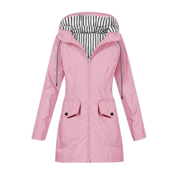 jobturf Womens Rain Jacket Waterproof Windproof Fashion Trench Coat Fall Winter Lightweight Casual Zip up Hoodie Rain Coat with Pockets Size S