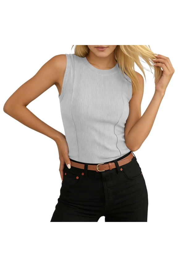 Womens Ribbed Tank Tops Summer Slim Fitted Sleeveless Shirts Athletic Workout Crew Neck Basic Tees Beach Outfits S-2XL