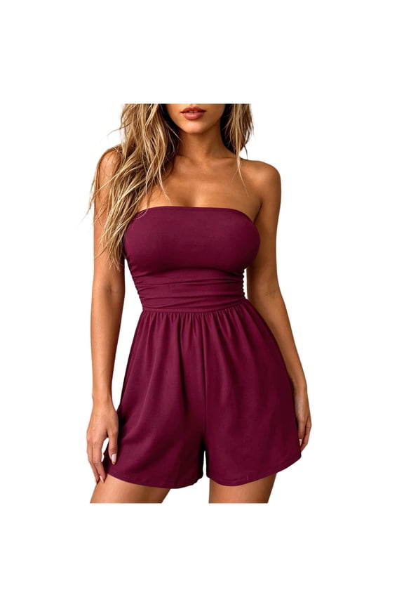 Womens Strapless Rompers Summer Dressy Casual Short Jumpsuits One Piece Tube Top Shorts Beach Vacation Outfits S-2XL