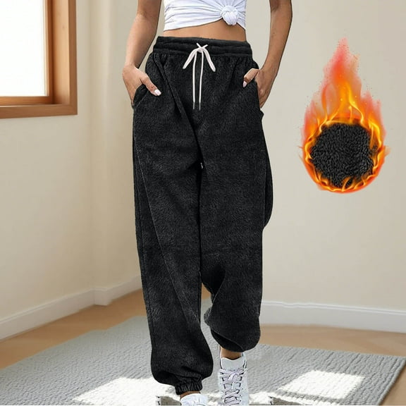 jobturf Womens Sweatpants Fuzzy Fleece Harem Casual Elastic Waist Trousers Loose Fit Baggy Wide Leg Drawstring Pants with Pockets