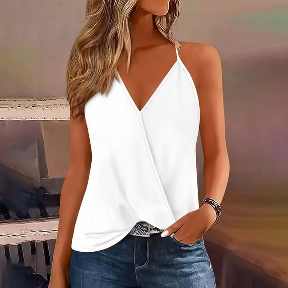jobturf Womens Tank Tops Trendy Solid Wrap V Neck T Shirts Casual Loose Sleeveless Camisole Top Summer Beach Vacation Short Sleeve Blouses
