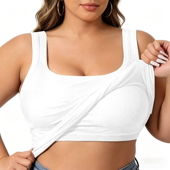 jobturf Womens Tank Tops with Built in Bras Ribbed Knit Wide Strap Camisole Backless Sleeveless Sleep Shirts Plus Size Pajama Top S-6XL