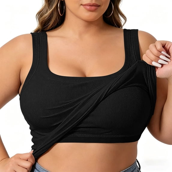 jobturf Womens Tank Tops with Built in Bras Ribbed Knit Wide Strap Camisole Backless Sleeveless Sleep Shirts Plus Size Pajama Top S-6XL