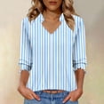 thumbnail image 1 of jobturf Womens Tops Dressy Casual V Neck Striped Shirt Beach Vacation Summer Blouses Cute Smocked Cuff 3/4 Sleeve T Shirts S-XXL, 1 of 6