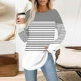 thumbnail image 1 of jobturf Womens Tunic Tops Crew Neck Striped Long Sleeve Shirts Soft Comfy Casual Loose Basic Tees Fall Spring Fashion Blouses with Thumb Hole, 1 of 5