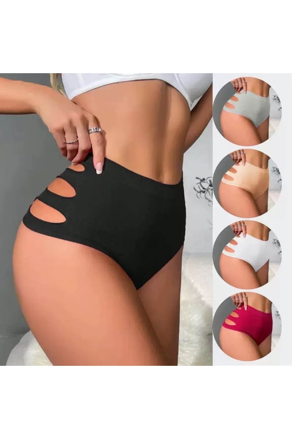 Womens Underwear High Waisted Stretchy Cut Out Panties Casual Solid Lightweight Thongs Moisture Wicking Breathable Briefs S-XL