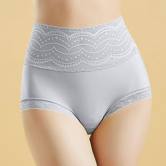 jobturf Womens Underwear Lace Trim High Waisted Elastic Panties Full Coverage Underpants Soft Strech Ladies Briefs for Women