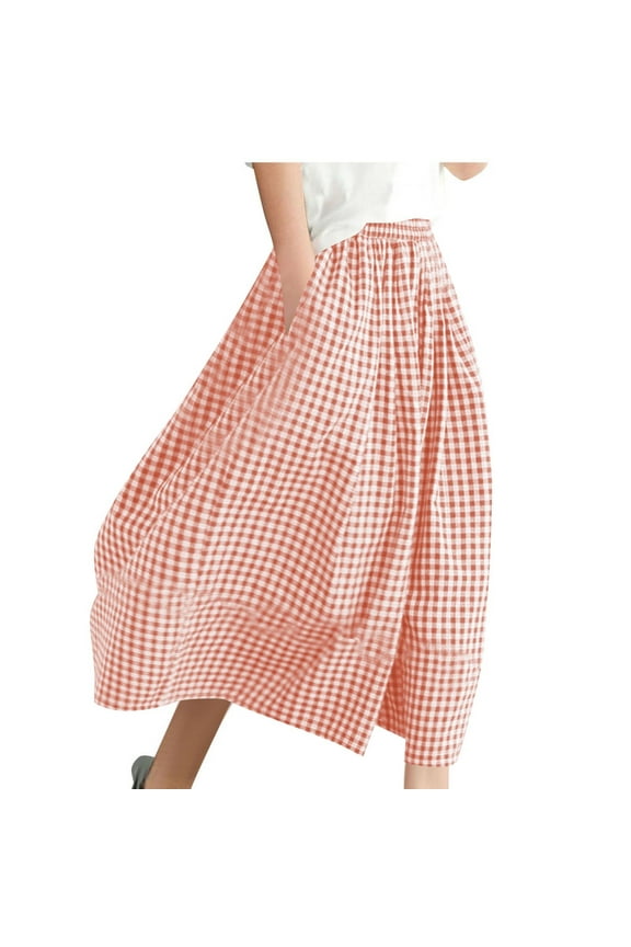 Womens Wide Leg Pants Casual Baggy Flowy Maxi Skirt Trousers Trendy Plaid Joggers Breathable Summer Sweatpants with&nbsp;Pockets S-XXL