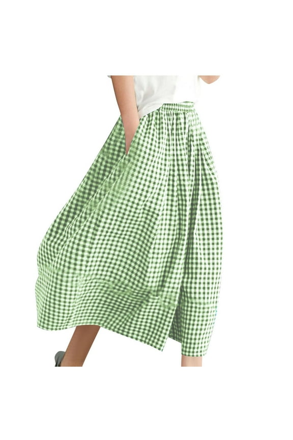 Womens Wide Leg Pants Casual Baggy Flowy Maxi Skirt Trousers Trendy Plaid Joggers Breathable Summer Sweatpants with Pockets S-XXL
