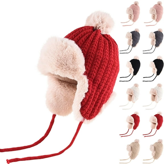 jobturf Womens Winter Hat with Earflaps Cute Fashion ​​Pom Poms Trapper Hat Unisex Thickened Warm Fleece Lined Windproof Ski Cap for Cold Weather