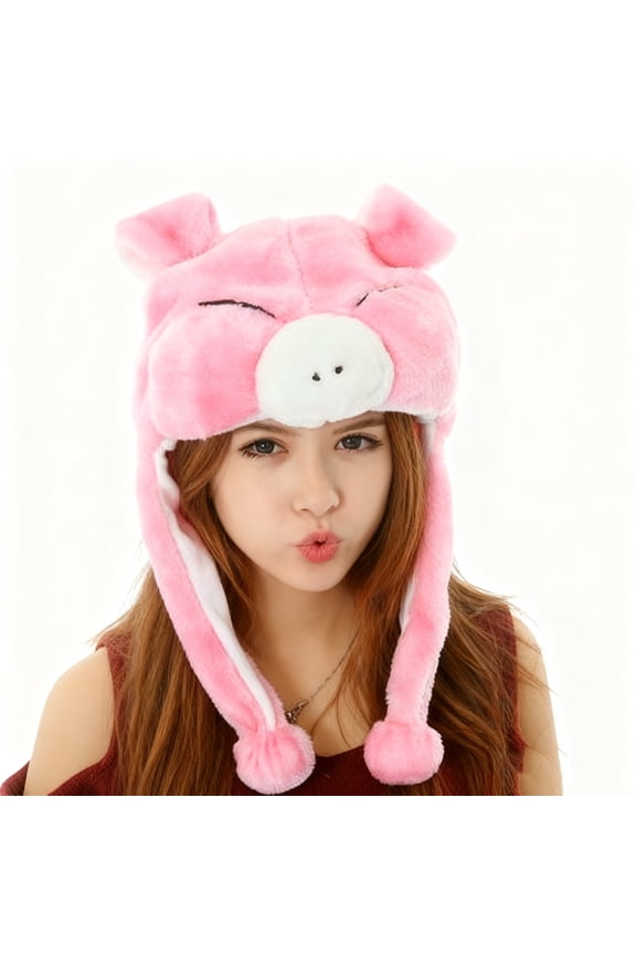 Womens Winter Hats Cute Cartoon Animals Character Plush Trapper Hat with Earflaps Thickened Warm Windproof Ski Cap for Cold Weather