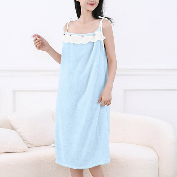 jobturf Womens Wrap Towel Soft Full Length Lace Bath Robe Casual Lightweight After Shower Spaghetti Strap Spa Bathrobes