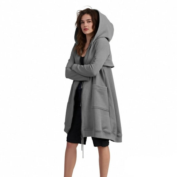 jobturf Womens Zip up Hoodies Fashion Solid Warm Long Sweatshirts Fall Winter Lightweight Loose Casual Outerwear Jackets with Pockets Size L