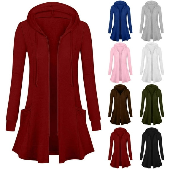 jobturf Womens Zip up Hoodies Casual Lightweight Jackets Long Sleeve Going Out Tops Trendy Solid Drawstring Tunic Sweatshirt with Pockets