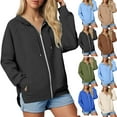 thumbnail image 1 of jobturf Womens Zip up Hoodies Fashion Drawstring Side Split Hooded&nbsp;Sweatshirt Long Sleeve Casual Outerwear Fall Winter Coats with Pockets, 1 of 6
