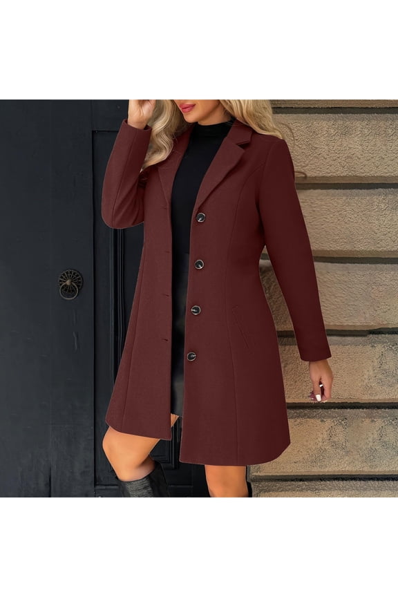 Wool Coats for Women Dressy Casual Single Breasted Jackets Long Sleeve Going Out Tops Fall Spring Fashion Notched Lapel Trench Coat with&nbsp;Pockets
