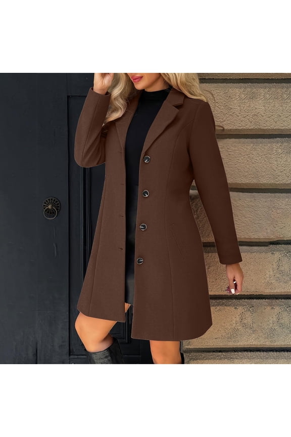 Wool Coats for Women Dressy Casual Single Breasted Jackets Long Sleeve Going Out Tops Fall Spring Fashion Notched Lapel Trench Coat with Pockets