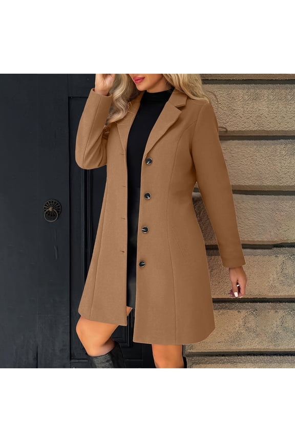 Wool Coats for Women Dressy Casual Single Breasted Jackets Long Sleeve Going Out Tops Fall Spring Fashion Notched Lapel Trench Coat with&nbsp;Pockets
