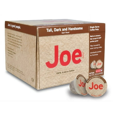 joe knows coffee, tall dark and handsome, single serve coffee pods, 40 count, rich, bold roast, compatible with keurig 2.0 brewers