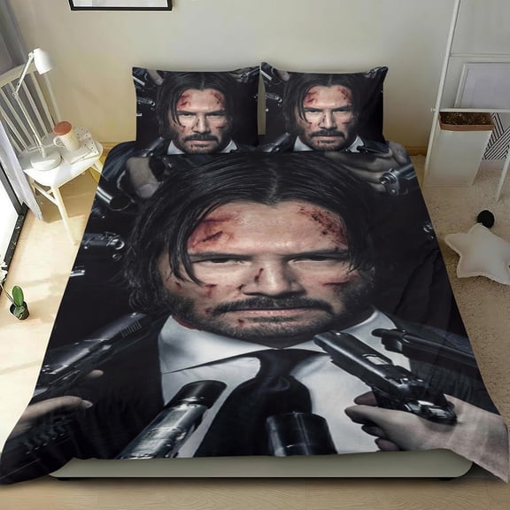 john wick Themed Bed Sheet Set Three Piece Set 53x79 In ches Comfortable And Skin Friendly Unique Design Creating A Star Studded Night Home Decor Gifts For Family Friends fans