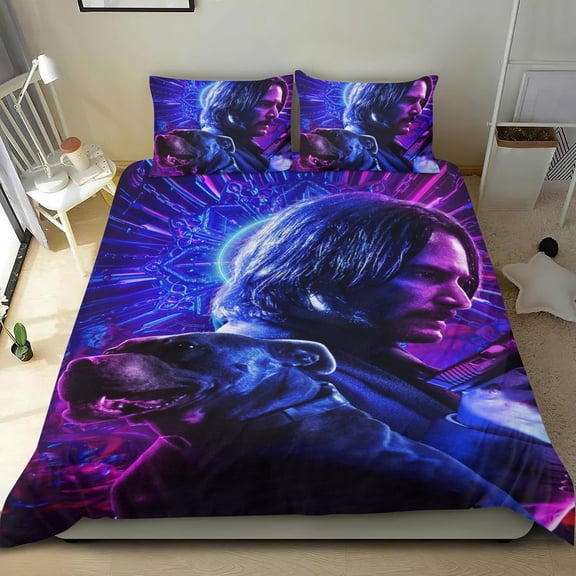 john wick Themed Bed Sheet Set Three Piece Set 68x86 In ches Comfortable And Skin Friendly Unique Design Creating A Star Studded Night Home Decor Gifts For Family Friends fans