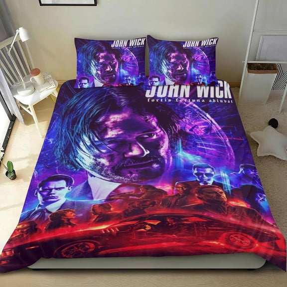 john wick Themed Bed Sheet Set Three Piece Set 78x86 In ches Comfortable And Skin Friendly Unique Design Creating A Star Studded Night Home Decor Gifts For Family Friends fans