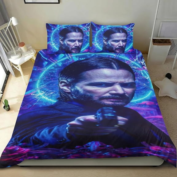 john wick Themed Bed Sheet Set Three Piece Set 78x86 In ches Comfortable And Skin Friendly Unique Design Creating A Star Studded Night Home Decor Gifts For Family Friends fans
