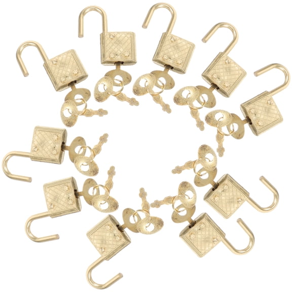 jojofuny 10Pcs Golden Zinc Alloy Padlocks for Travelling Rustproof Mini Locks 3 00X1 70X0 70in
