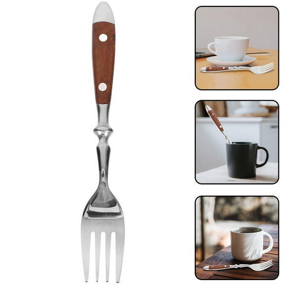 jojofuny 1Pcs Ergonomic Handle Tea Fork For Various Occasions Stainless Steel And Wood Material 7.6X1X0.4In