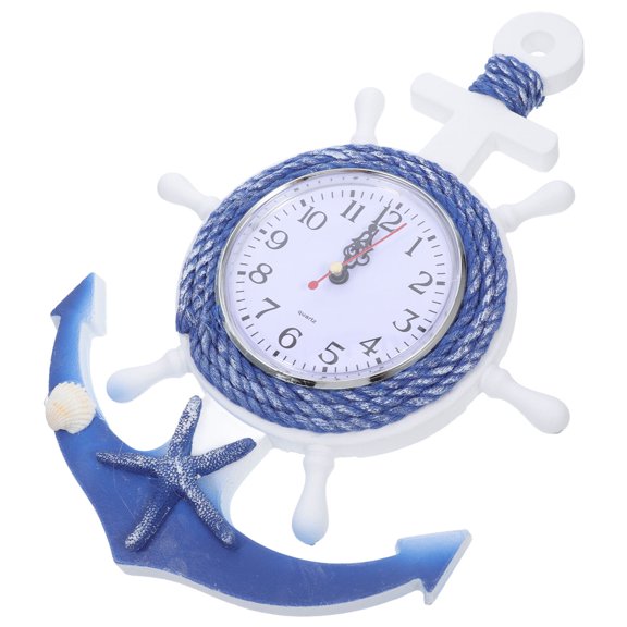 jojofuny 1Set Clock With Ship Anchor Wooden Boat Anchor Shape White For Bedroom