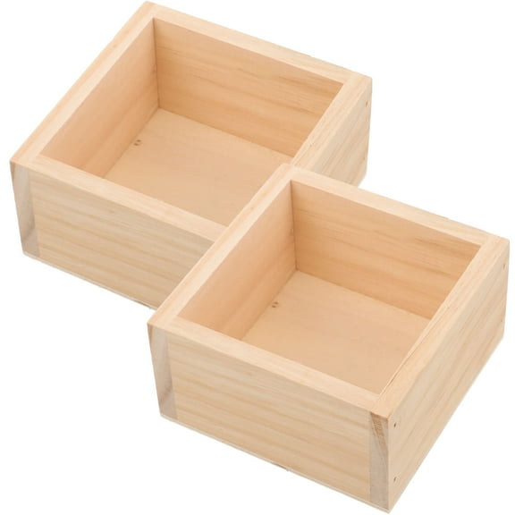 jojofuny 2Pcs Rustic Flower Holder Wooden Boxes Khaki 9.30X9.30X4.50Cm Square Shape Diy Decoration