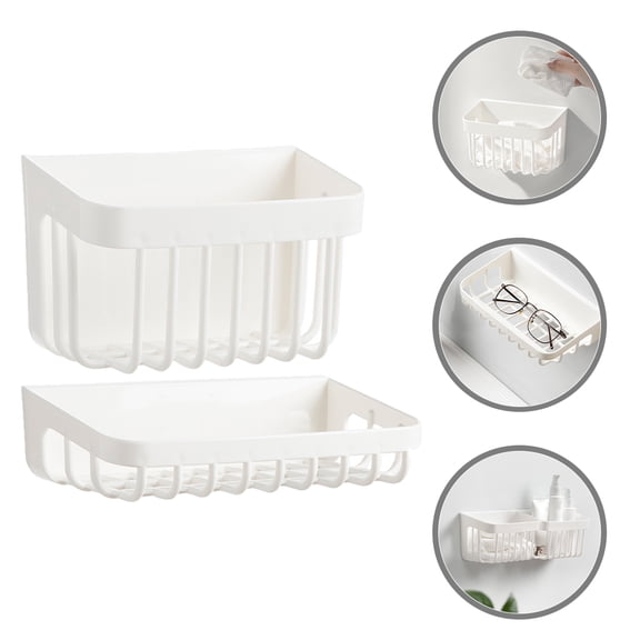 jojofuny 2Pcs Wall-Mounted Storage Rack White PP Material Rectangular Shape Towel Holder Soap Draining For Bathrooms