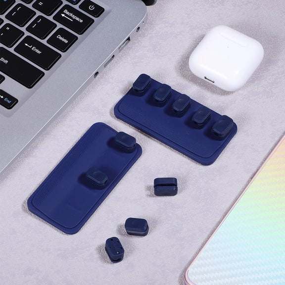 jojofuny 2-Pack Dark Rectangular Silicone Cable Organizers for Desk Cord Management and Wire Holders
