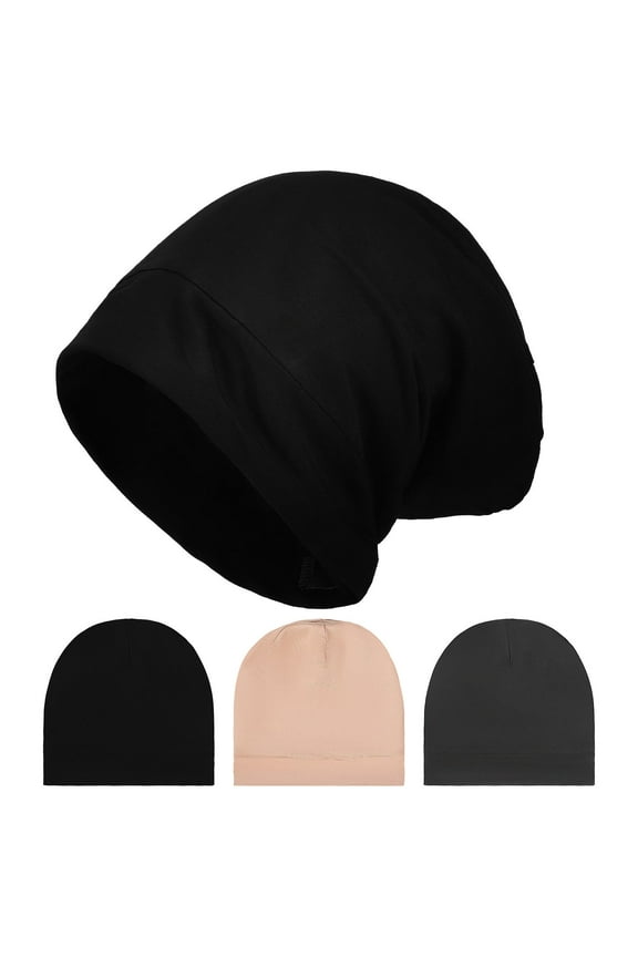 3Pcs Satin Bonnets for Women with Sleep Hair Protector in Black Dark Grey Khaki Color